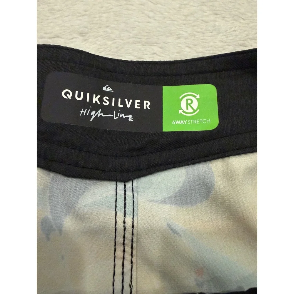 Quiksilver Highline Mens Board Shorts 27 Yellow Blue Swirl 4-Way Stretch Swim